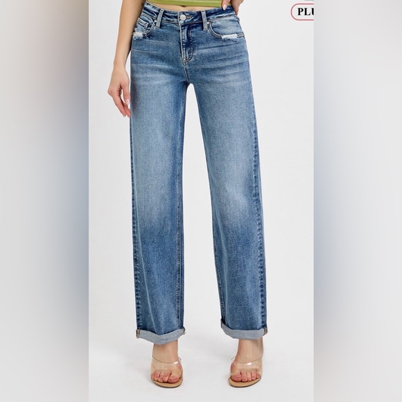 Classic Blue  High Rise Wide Baggy Jeans Plus Size NWT - Picture 5 of 6